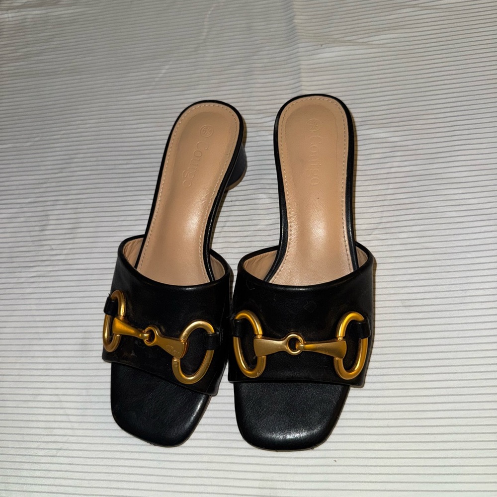 Black and Gold Women's Mules - Picture 3 of 3